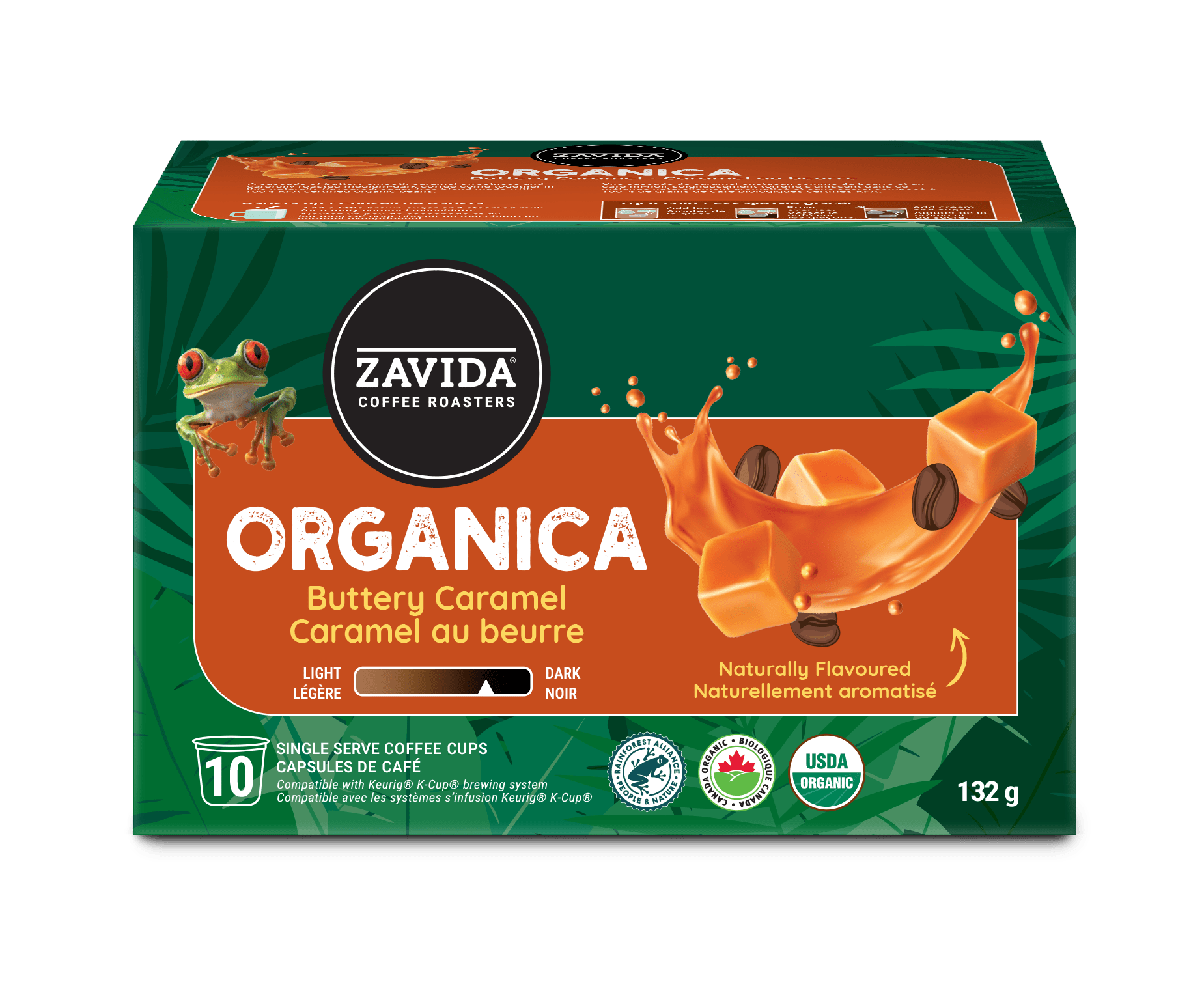 Organica Rainforest Alliance Buttery Caramel Single Serve Coffee - 10 Pods - Zavida Coffee