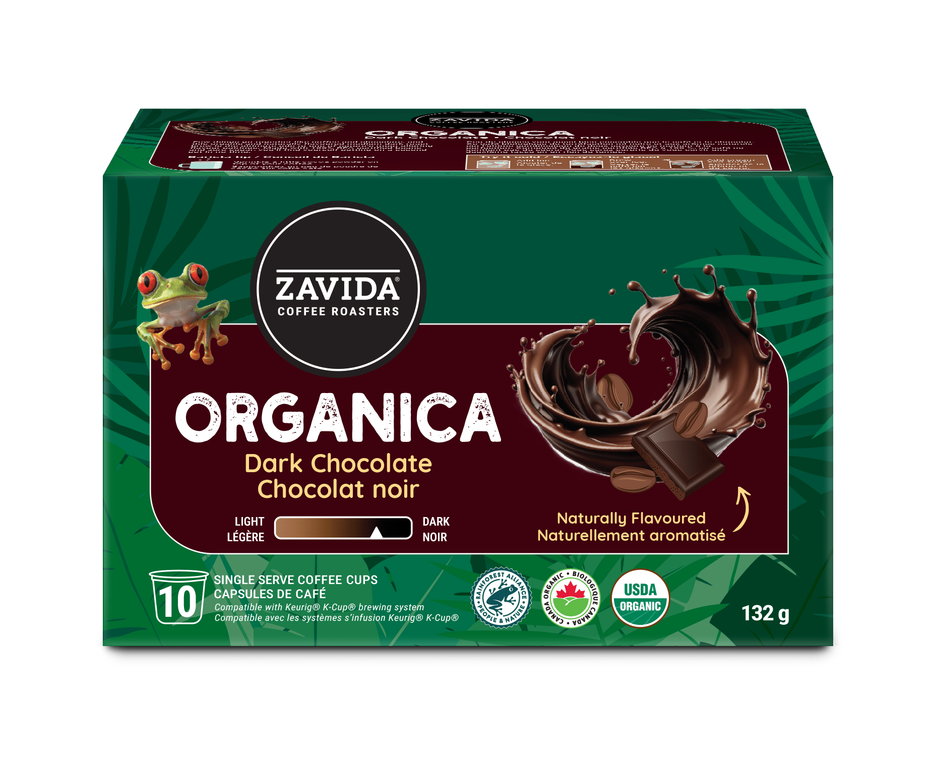 Organica Rainforest Alliance Dark Chocolate Single Serve Coffee - 10 Pods - Zavida Coffee