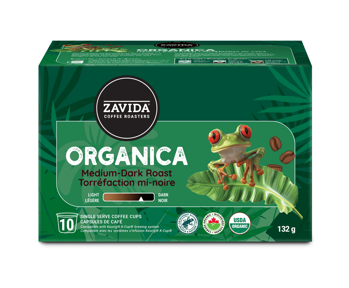 Organica Rainforest Alliance Medium - Dark Roast Single Serve Coffee - 10 Pods - Zavida Coffee