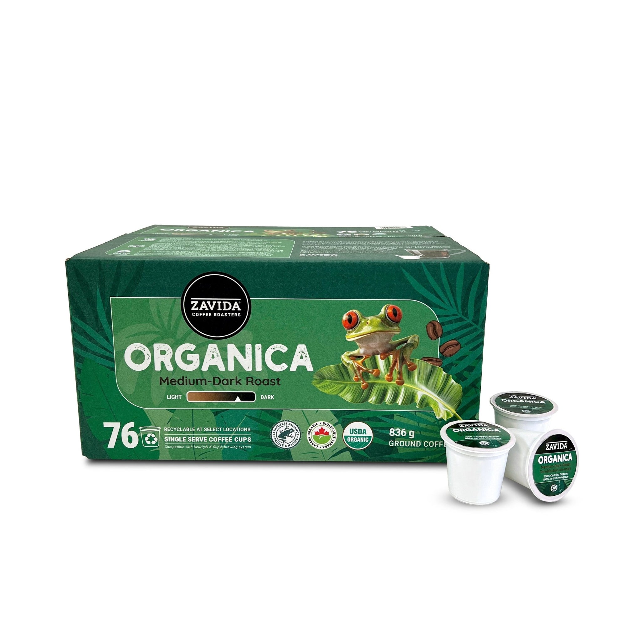 Organica Rainforest Alliance Single Serve Coffee - Medium - Dark Roast - 76 Pods - Zavida Coffee