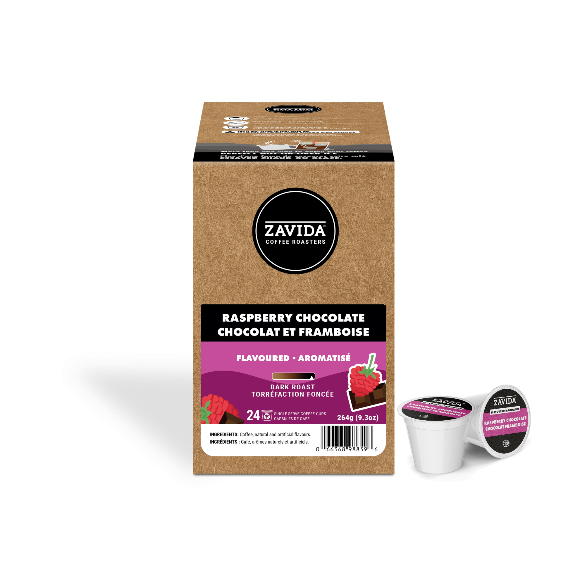 Raspberry Chocolate Dark Single Serve Coffee - 24 Pods - Zavida Coffee